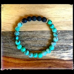 Lava Rock Bracelet, Yoga Bracelet, Essential Oil Bracelet, Mint Green & Black